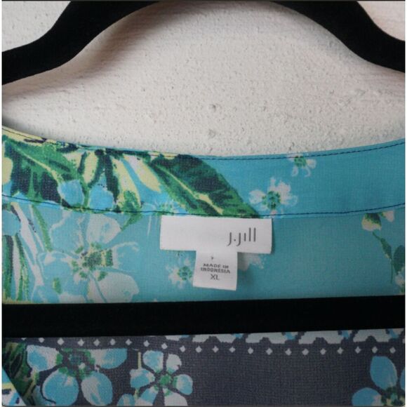 J.Jill Sheer Tunic Top Swim Coverup‎ EUC Sz XL Floral Cinch Back Waist V Neck - Picture 7 of 8